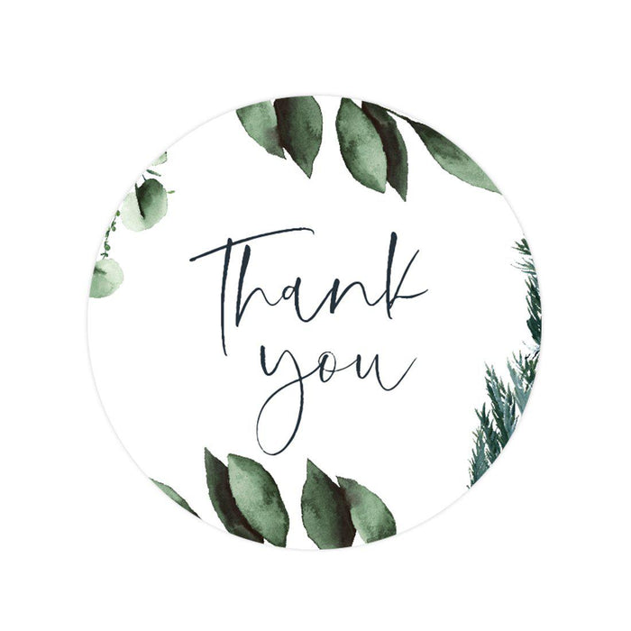 Winter Snowy Woodland Forest Watercolor Baby Shower Party Round Circle Label Stickers, Favors-Set of 40-Andaz Press-Thank You-