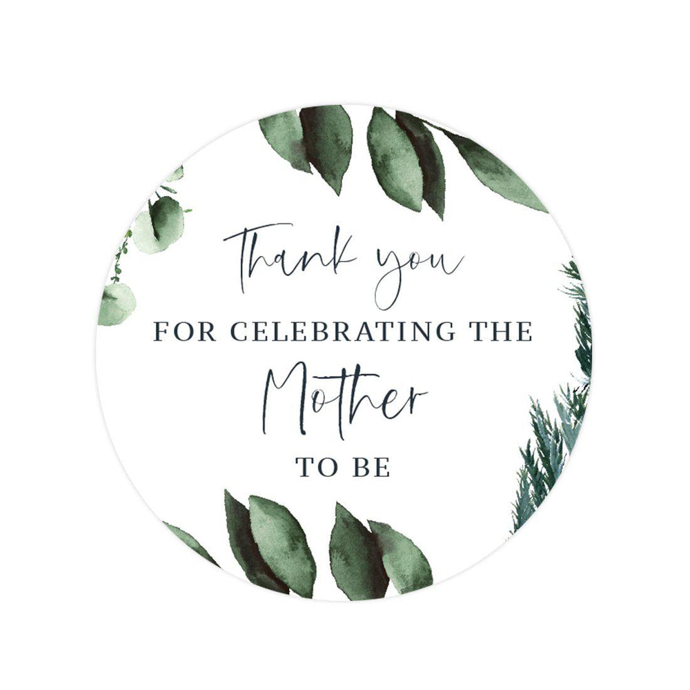 Winter Snowy Woodland Forest Watercolor Baby Shower Party Round Circle Label Stickers, Favors-Set of 40-Andaz Press-Mother to Be-