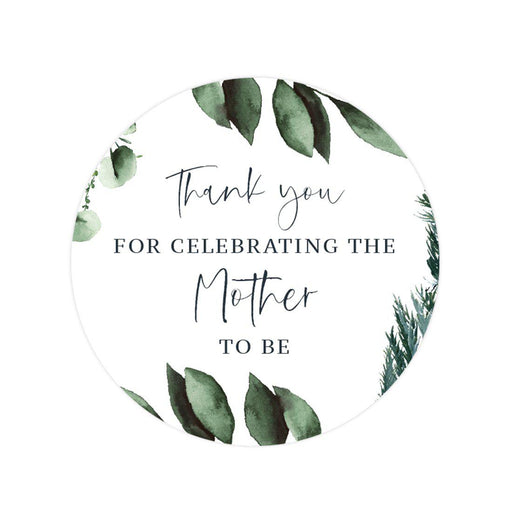 Winter Snowy Woodland Forest Watercolor Baby Shower Party Round Circle Label Stickers, Favors-Set of 40-Andaz Press-Mother to Be-