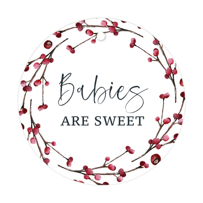 Winter Snowy Woodland Forest Watercolor Baby Shower Party, Round Gift Tags, Baby Shower Favor Labels-Set of 24-Andaz Press-Babies are Sweet-