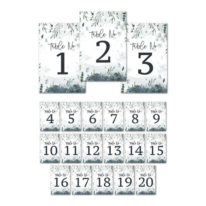 Winter Snowy Woodland Forest Watercolor Baby Shower Party, Table Numbers on Perforated Paper, Single-Sided-Set of 1-Andaz Press-Table Numbers 1-20-