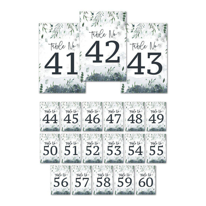 Winter Snowy Woodland Forest Watercolor Wedding Collection, Table Numbers on Perforated Paper, Single-Sided-Set of 1-Andaz Press-Table Numbers 1-20-