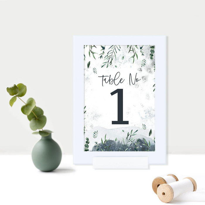 Winter Snowy Woodland Forest Watercolor Wedding Collection, Table Numbers on Perforated Paper, Single-Sided-Set of 1-Andaz Press-Table Numbers 1-20-