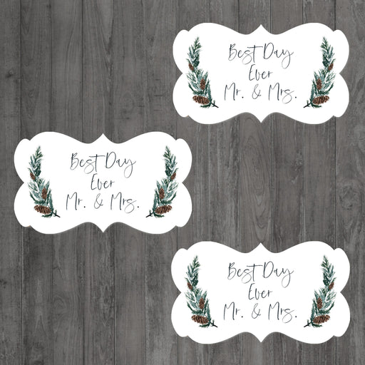 Winter Snowy Woodland Forest Watercolor Wedding, Cupcake Topper DIY Party Favor Kit, Fancy Frame Shape-Set of 18-Andaz Press-Mr. & Mrs.-
