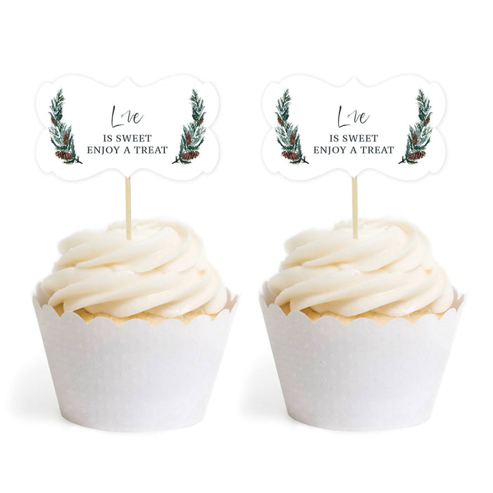 Winter Snowy Woodland Forest Watercolor Wedding, Cupcake Topper DIY Party Favor Kit, Fancy Frame Shape-Set of 18-Andaz Press-Mr. & Mrs.-