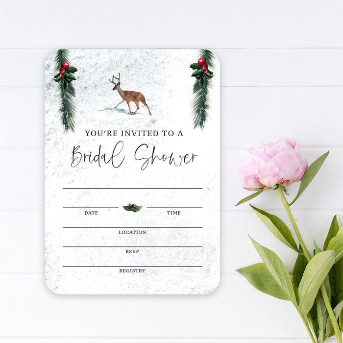 Winter Snowy Woodland Forest Watercolor Wedding Party Collection, Blank Invitations with Envelopes, You're Invited to a Bridal Shower-Set of 20-Andaz Press-