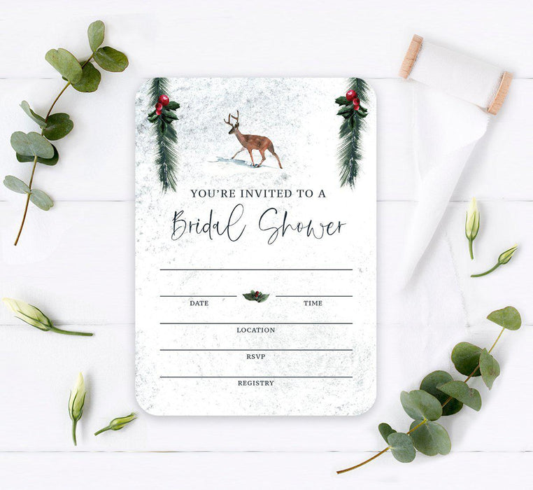 Winter Snowy Woodland Forest Watercolor Wedding Party Collection, Blank Invitations with Envelopes, You're Invited to a Bridal Shower-Set of 20-Andaz Press-
