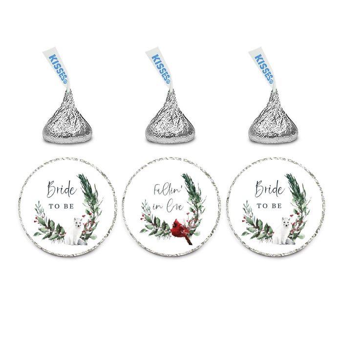Winter Snowy Woodland Forest Watercolor Wedding Party Collection Chocolate Drop Label Stickers Trio Bride to Be Fits Hersheys Kisses-Set of 240-Andaz Press-