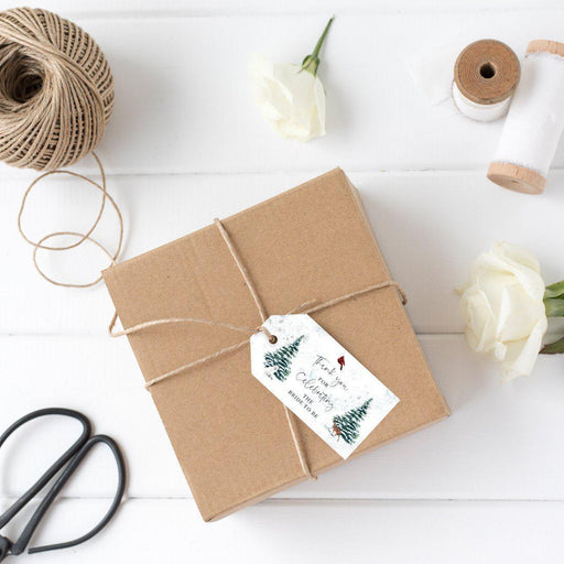 Winter Snowy Woodland Forest Watercolor Wedding Party Collection, Classic Gift Tags, Wedding Favor Tags-Set of 20-Andaz Press-Thank You for Celebrating-