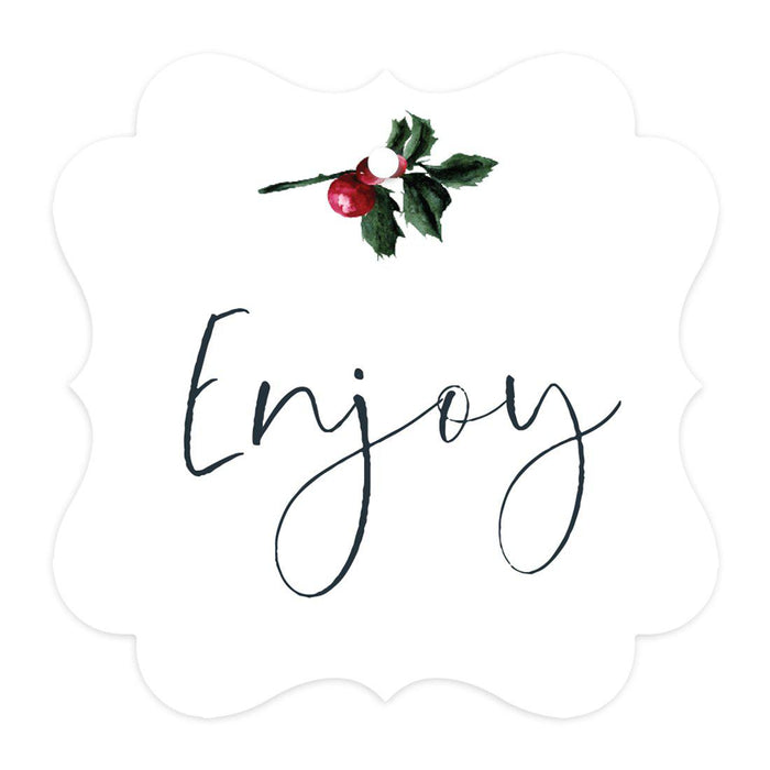Winter Snowy Woodland Forest Watercolor Wedding Party Collection, Fancy Frame Gift Tags, Wedding Favor Tags-Set of 24-Andaz Press-Enjoy-