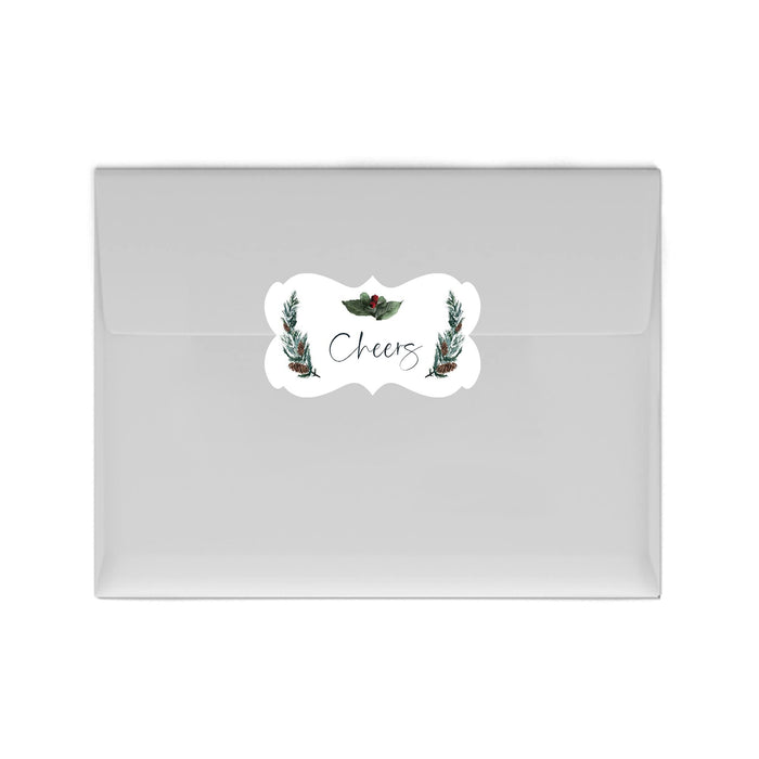 Winter Snowy Woodland Forest Watercolor Wedding Party Collection, Fancy Frame Label Stickers, Wedding Favor Label Stickers-Set of 36-Andaz Press-Cheers-