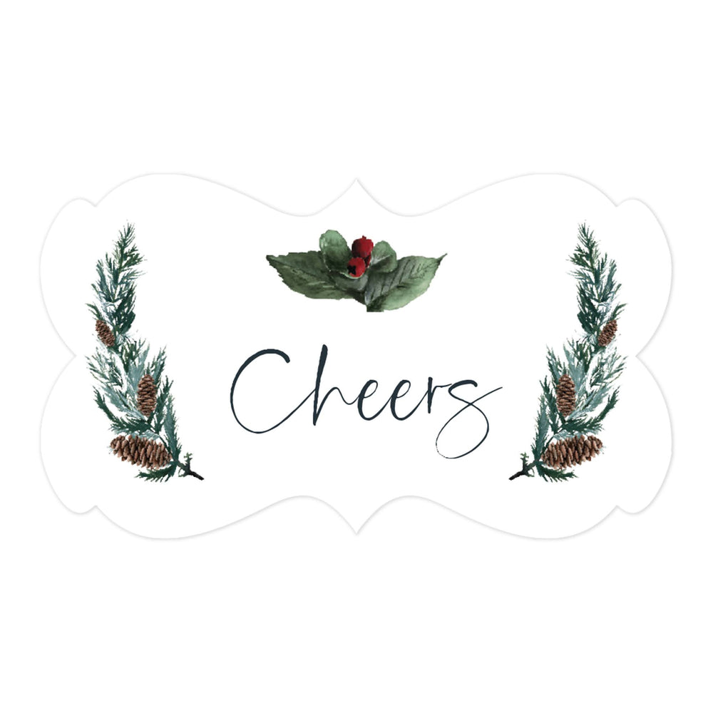 Winter Snowy Woodland Forest Watercolor Wedding Party Collection, Fancy Frame Label Stickers, Wedding Favor Label Stickers-Set of 36-Andaz Press-Cheers-