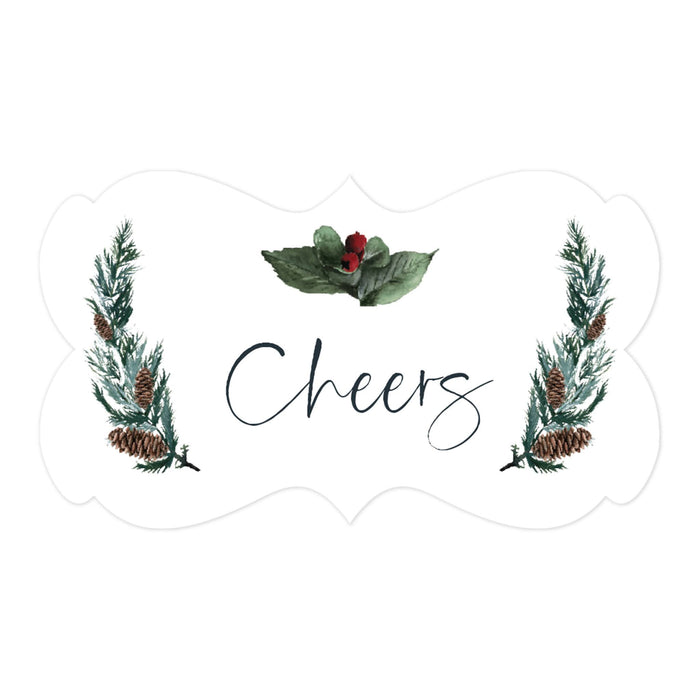 Winter Snowy Woodland Forest Watercolor Wedding Party Collection, Fancy Frame Label Stickers, Wedding Favor Label Stickers-Set of 36-Andaz Press-Cheers-