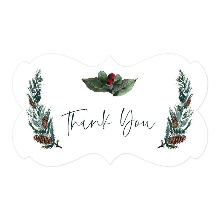 Winter Snowy Woodland Forest Watercolor Wedding Party Collection, Fancy Frame Label Stickers, Wedding Favor Label Stickers-Set of 36-Andaz Press-Thank You-