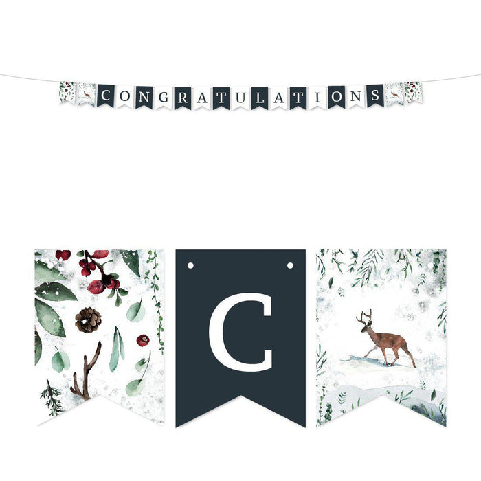 Winter Snowy Woodland Forest Watercolor Wedding Party Collection, Hanging Pennant Party Banner with String, 5-Feet-Set of 1-Andaz Press-Congratulations-