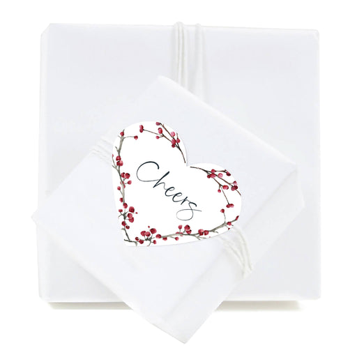 Winter Snowy Woodland Forest Watercolor Wedding Party Collection, Heart Label Stickers, Wedding Favor Label Stickers-Set of 75-Andaz Press-Cheers-