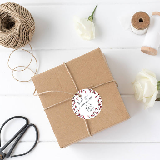 Winter Snowy Woodland Forest Watercolor Wedding Party Collection, Round Circle Gift Tags, Wedding Favor Tags-Set of 24-Andaz Press-Thank You for Celebrating-
