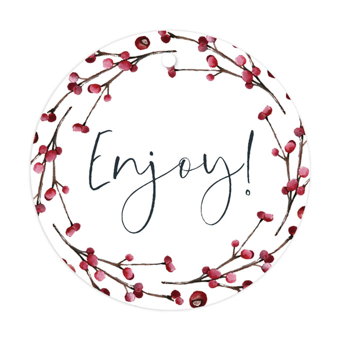 Winter Snowy Woodland Forest Watercolor Wedding Party Collection, Round Circle Gift Tags, Wedding Favor Tags-Set of 24-Andaz Press-Enjoy-