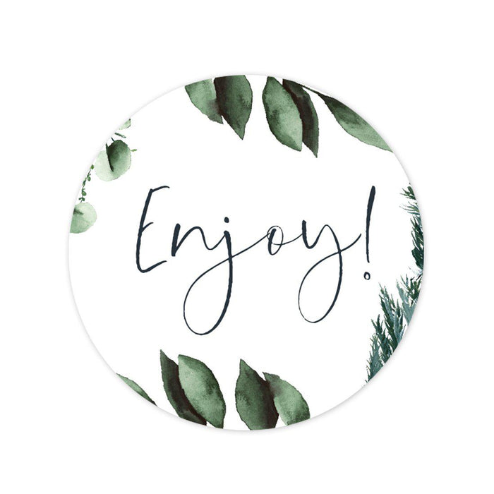 Winter Snowy Woodland Forest Watercolor Wedding Party Collection, Round Circle Label Stickers-Set of 40-Andaz Press-Enjoy-