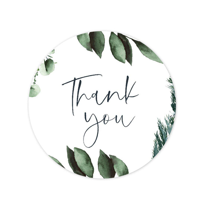 Winter Snowy Woodland Forest Watercolor Wedding Party Collection, Round Circle Label Stickers-Set of 40-Andaz Press-Thank You-