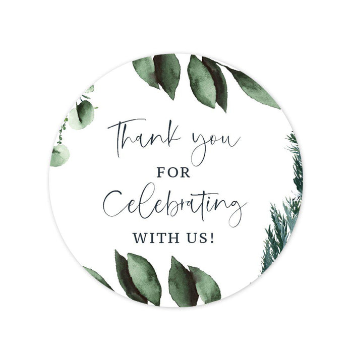 Winter Snowy Woodland Forest Watercolor Wedding Party Collection, Round Circle Label Stickers-Set of 40-Andaz Press-Thank You for Celebrating-