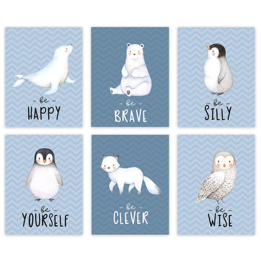 Winter Wonderland Arctic Animals Nursery Room Wall Art-Set of 6-Andaz Press-Penguin, Owl, Winter Fox, Bear, Seal-