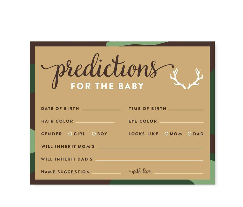 Woodland Camouflage Boy Baby Shower Games & Fun Activities-Set of 20-Andaz Press-Predictions For Baby-