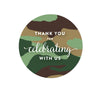Woodland Camouflage Boy Baby Shower Round Label Stickers-Set of 40-Andaz Press-Thank You For Celebrating With Us!-