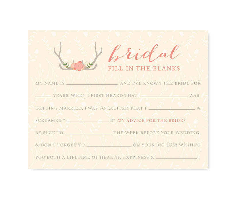Woodland Deer Wedding Bridal Shower Game Cards-Set of 20-Andaz Press-Fill-In-The-Blank Advice-