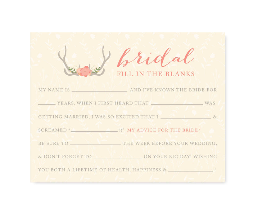 Woodland Deer Wedding Bridal Shower Game Cards-Set of 20-Andaz Press-Fill-In-The-Blank Advice-