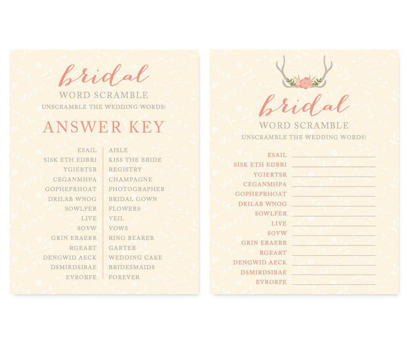 Woodland Deer Wedding Bridal Shower Game Cards-Set of 20-Andaz Press-Word Scramble-