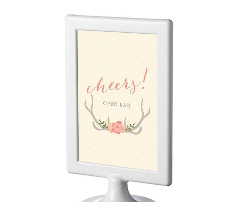 Woodland Deer Wedding Framed Party Signs-Set of 1-Andaz Press-Open Bar Cheers!-