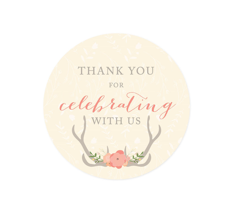 Woodland Deer Wedding Round Circle Label Stickers-Set of 40-Andaz Press-Thank You For Celebrating With Us!-