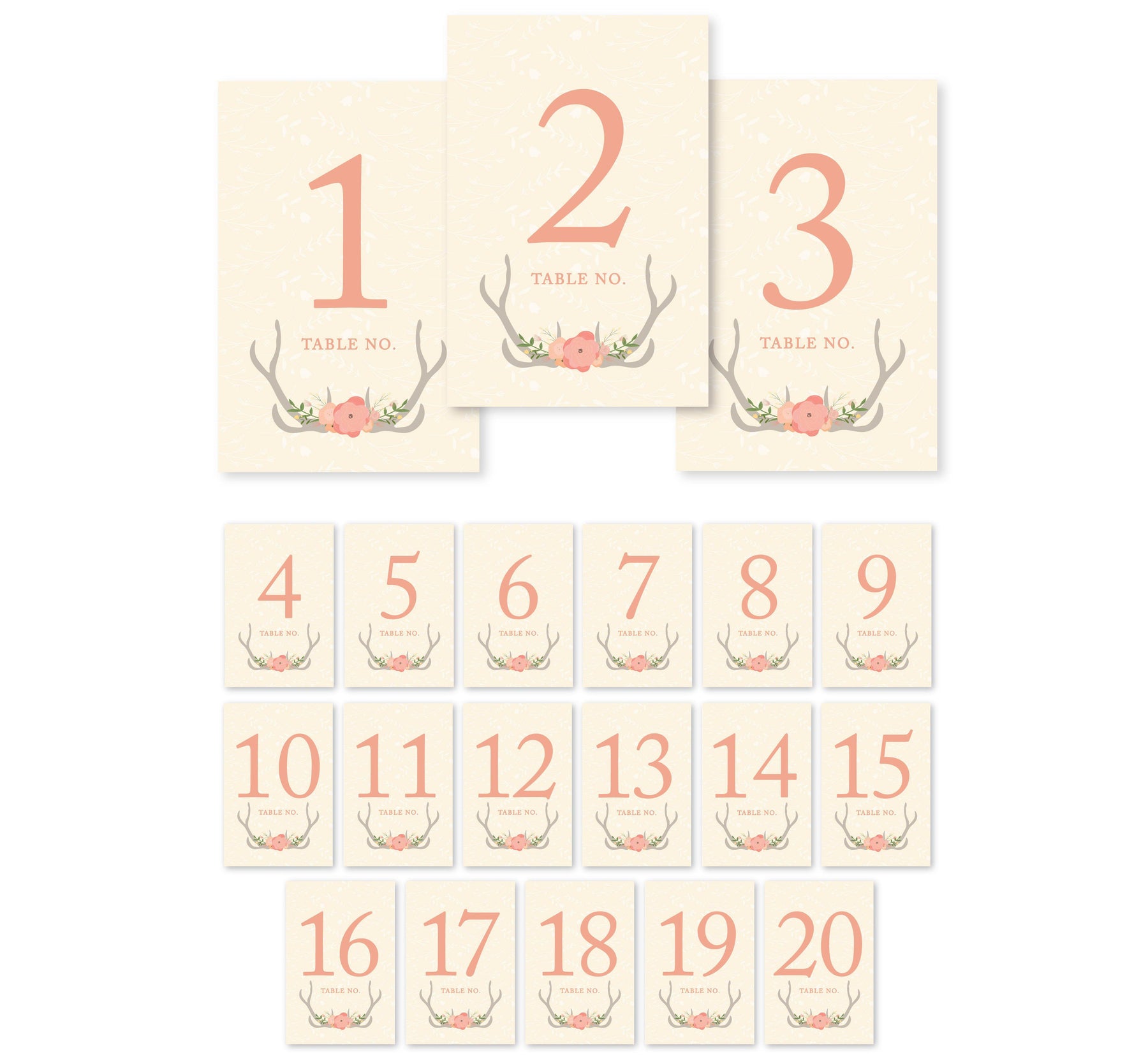 Woodland Deer Wedding Table Numbers-Set of 20-Andaz Press-1-20-
