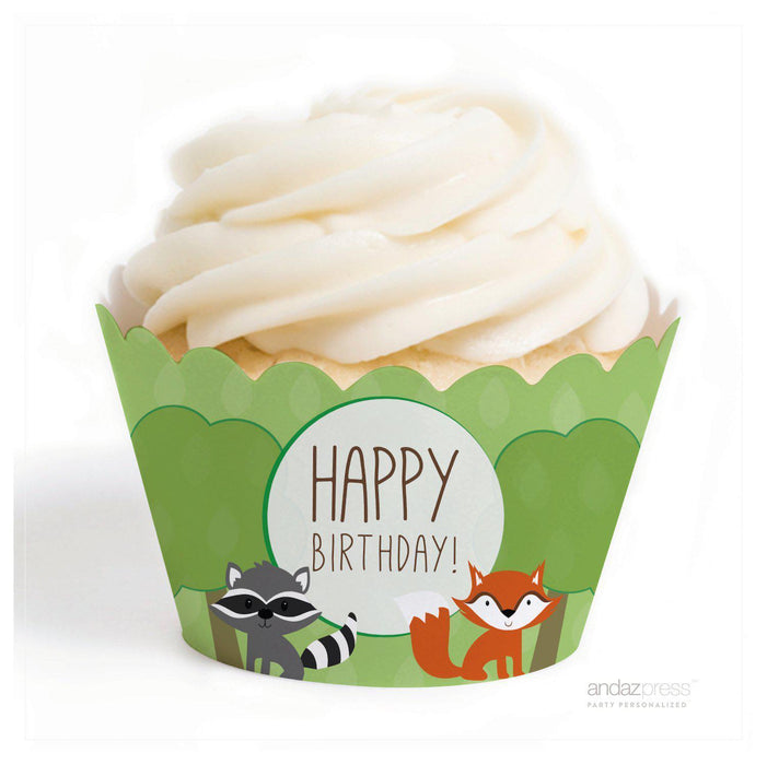 Woodland Friends Birthday Fox & Raccoon Cupcake Wrappers-Set of 24-Andaz Press-