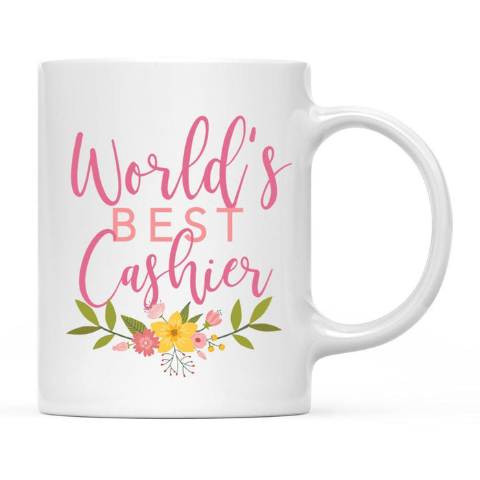World's Best Profession, Pink Floral Design Ceramic Coffee Mug Collection 1-Set of 1-Andaz Press-Cashier-