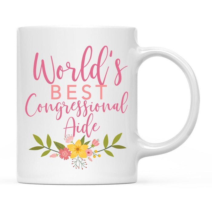 World's Best Profession, Pink Floral Design Ceramic Coffee Mug Collection 2-Set of 1-Andaz Press-Congressional Aide-