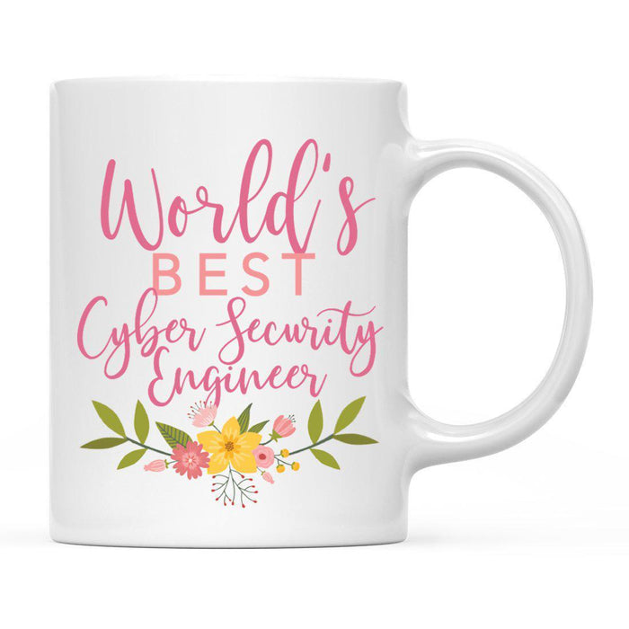 World's Best Profession, Pink Floral Design Ceramic Coffee Mug Collection 2-Set of 1-Andaz Press-Cyber Security Engineer-