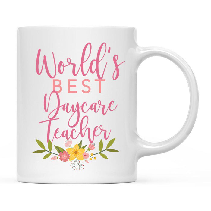 World's Best Profession, Pink Floral Design Ceramic Coffee Mug Collection 2-Set of 1-Andaz Press-Daycare Teacher-