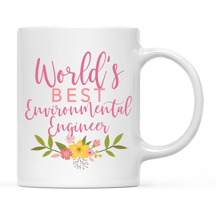 World's Best Profession, Pink Floral Design Ceramic Coffee Mug Collection 2-Set of 1-Andaz Press-Environmental Engineer-