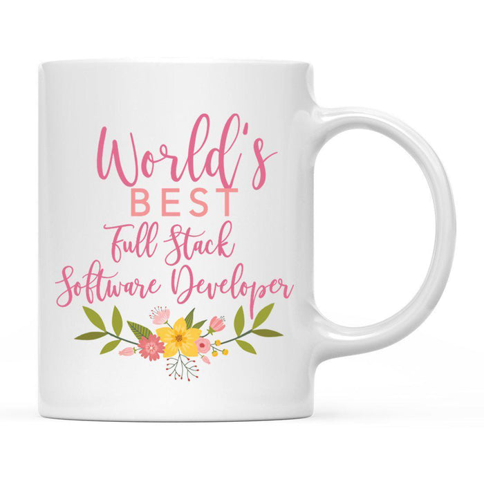 World's Best Profession, Pink Floral Design Ceramic Coffee Mug Collection 2-Set of 1-Andaz Press-Full Stack Software Developer-