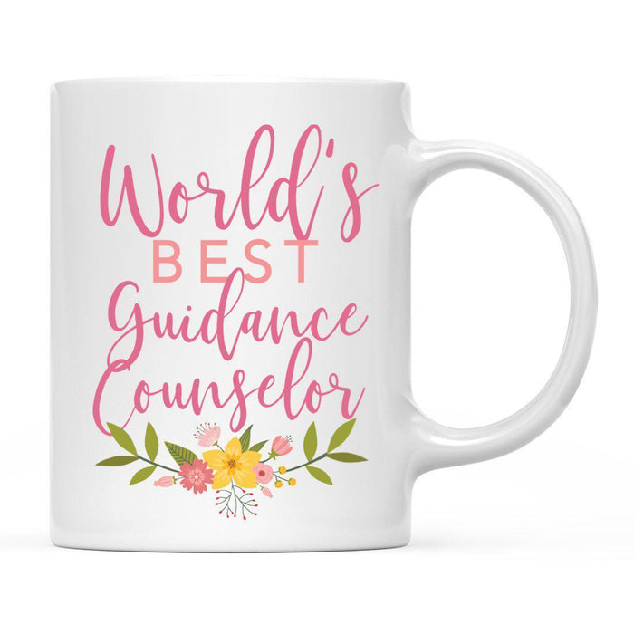 World's Best Profession, Pink Floral Design Ceramic Coffee Mug Collection 2-Set of 1-Andaz Press-Guidance Counselor-