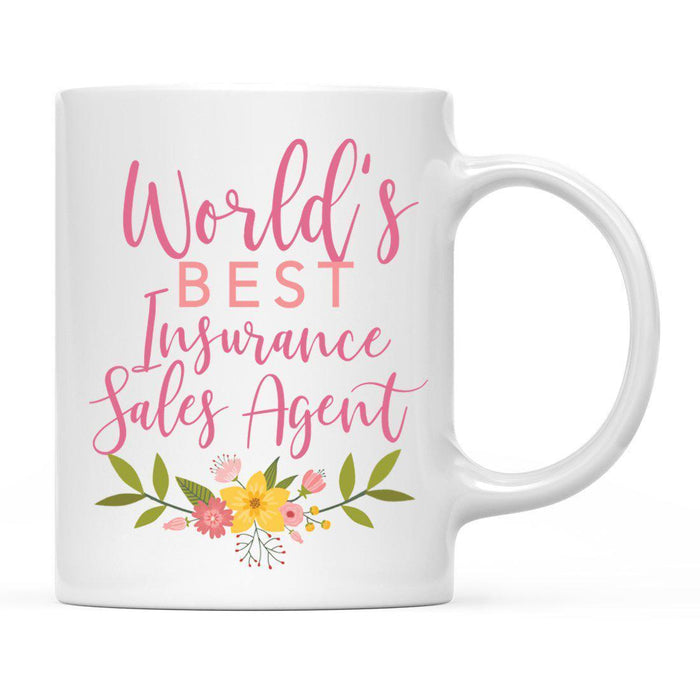 World's Best Profession, Pink Floral Design Ceramic Coffee Mug Collection 2-Set of 1-Andaz Press-Insurance Sales Agent-