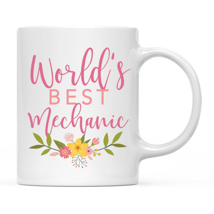 World's Best Profession, Pink Floral Design Ceramic Coffee Mug Collection 3-Set of 1-Andaz Press-Journalist-