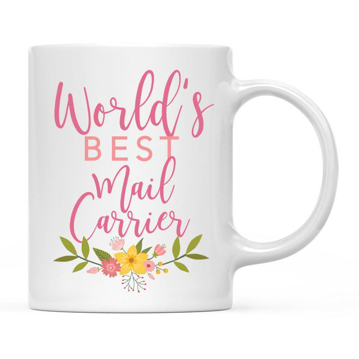 World's Best Profession, Pink Floral Design Ceramic Coffee Mug Collection 3-Set of 1-Andaz Press-Mail Carrier-