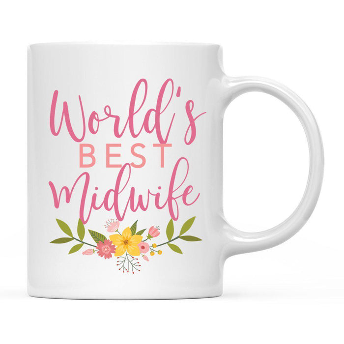 World's Best Profession, Pink Floral Design Ceramic Coffee Mug Collection 3-Set of 1-Andaz Press-Midwife-