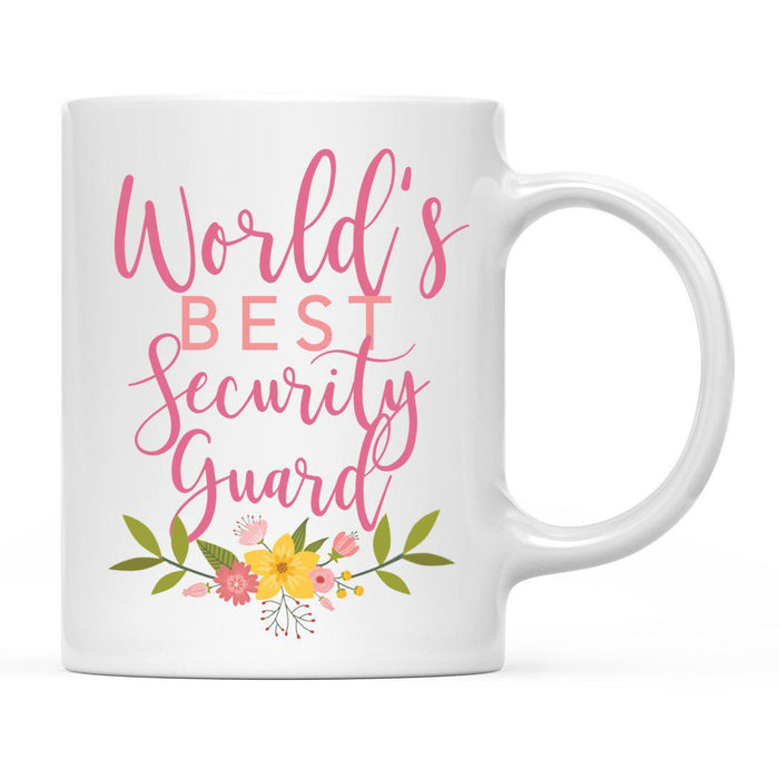 World's Best Profession, Pink Floral Design Ceramic Coffee Mug Collection 4-Set of 1-Andaz Press-Security Guard-
