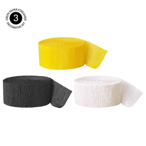 Yellow, Black, White Crepe Paper Streamer Hanging Decorative Kit-Set of 3-Andaz Press-