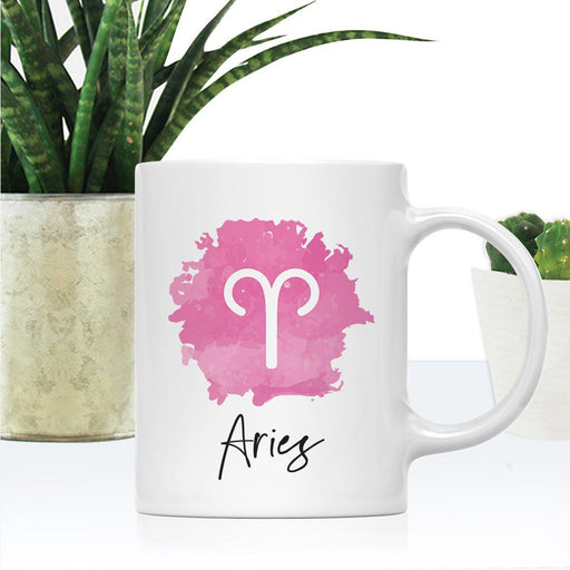 Zodiac Watercolor Pink Ceramic Coffee Mug-Set of 1-Andaz Press-Aries-