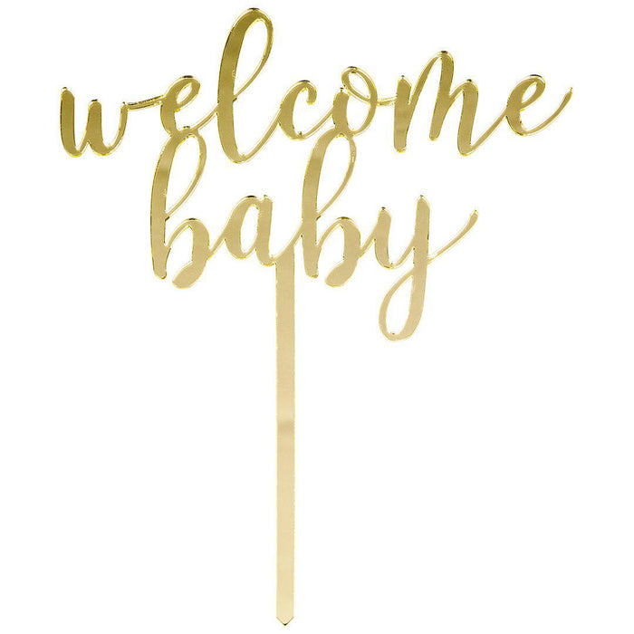 Welcome Baby Mirror Acrylic Cake Toppers-Set of 1-Andaz Press-Gold-